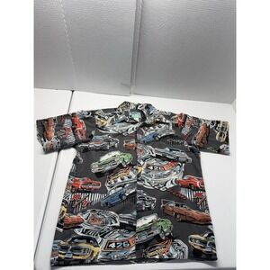Reyn Spooner Shirt Mens Medium Dodge Muscle Cars Hawaiian Button Up Aloha Black